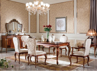 1x Chair Tron Armchair Set Dining room Designer Wood Antique Style Rococo Baroque